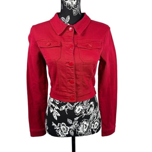 Women’s Cropped Red Denim Jacket - Picture 1 of 8